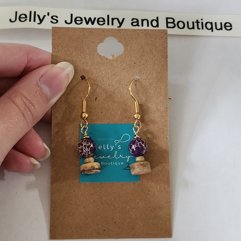 Jelly's Jewelry And Boutique Handcrafted, Nwt, Stone & Wood Beaded Earring